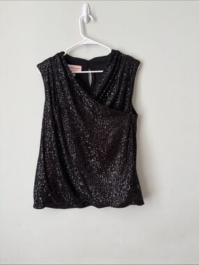 Black Label by Chico’s Black Sequin Wrap-Style Sleeveless Top